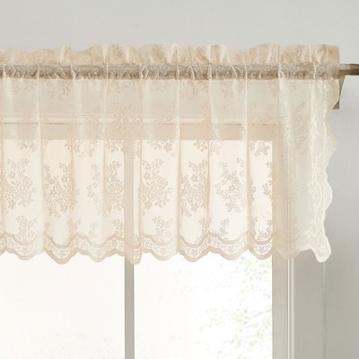 HLC.ME Jolene Floral Rod Pocket Lace Sheer Short Valance for Small Windows, Kitchen and Bathroom - 54 W x 18 L
