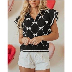 Women's Tisha Bow Print Zip Up Sweater - Little Daisy Closet - 1 of 4