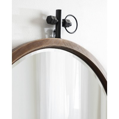 Walnut Brown Sophisticated 24" Round Wood Vanity Mirror