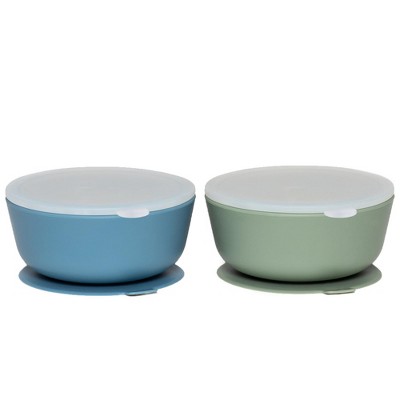 Weesprout Suction Bowls for Baby & Toddlers, 100% Silicone with Plastic Lid, 12 oz, Set of 2