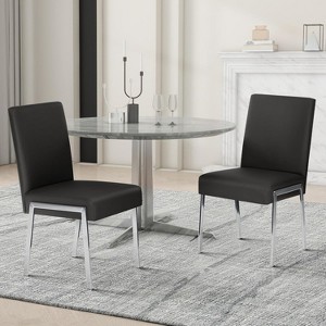 Luupatchy Modern Upholstered Leather Dining Chair Set of 2,with Thick Cushions,Metal Feet，Black - 1 of 3