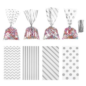 Unique Bargains 4 Patterns Candy Popcorn Treat Bags Gift Bags with Ribbons 100 Pcs - 1 of 4