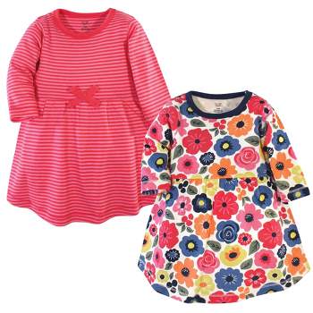 Touched by Nature Baby and Toddler Girl Organic Cotton Long-Sleeve Dresses 2pk, Bright Flowers