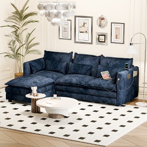 DYHOME Modular Sectional Sofa L Shaped Couch, 3 Seat Sofa Set with Ottoman and Pillows, Chenille Fabric - 1 of 4