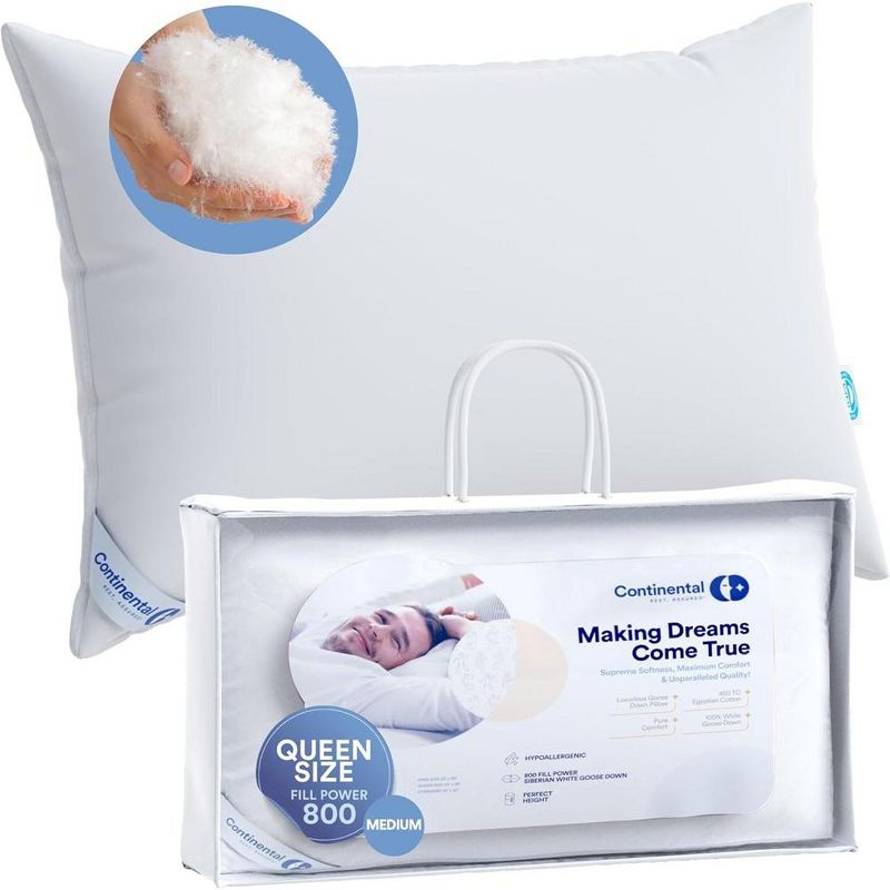 Continental Bedding Siberian 800FP 100% Goose Down Pillow Medium Support Pack of 1, 5 of 6