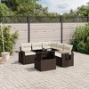 vidaXL 6 Piece Patio Sofa Set with Cushions - Brown and Cream Poly Rattan - 2 of 4