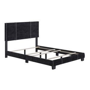 Queen Lucena Velvet Upholstered Bed Frame Black - Boyd Sleep Eco Dream: Contemporary Style, Soft Velour Fabric, Solid Wood Legs, Easy Assembly - 1 of 4