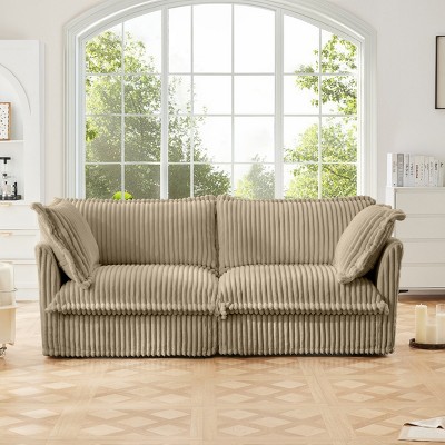 Slipcovered Sectional Sofa, 2 Seater Sofa with Removable Cover, Corduroy Fabric Sectional Sofas, Deep Seat Sofa for Living Room-Cuddlewood