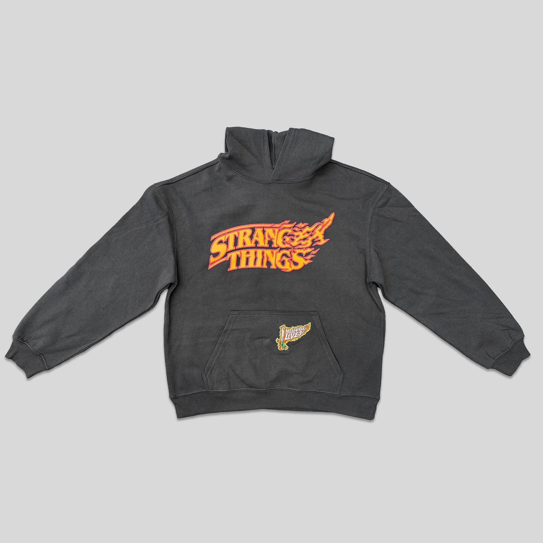 Men's Stranger Things Hawkins Heroes Pullover Sweatshirt - Washed Black
