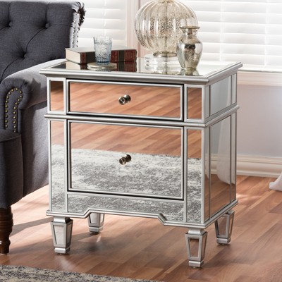 Sussie Hollywood Glam Mirrored 2-Drawer Nightstand with Bronze Hardware