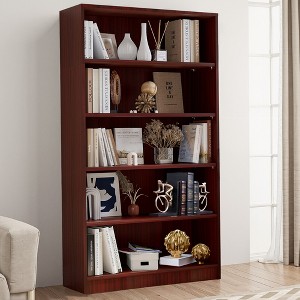 MAYEERTY Mahogany 5-Shelf Modern Wood Bookcase - 60-Inch Tall, for Bedroom, Living Room & Manga Library - 1 of 4