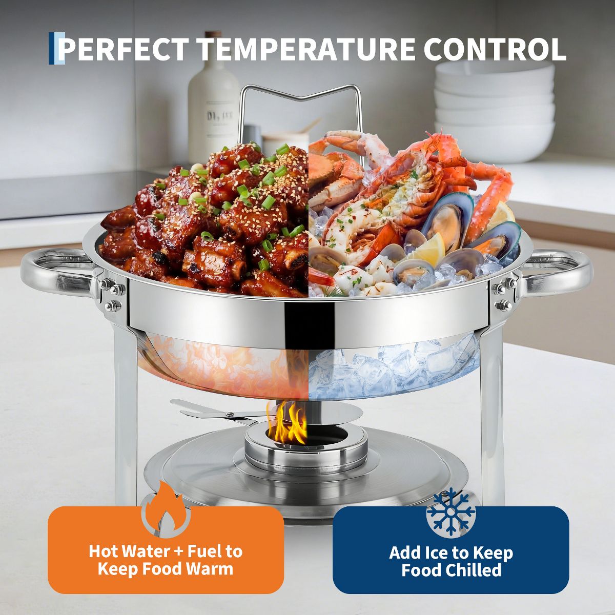 Garvee Chafing Dishes for Buffet, 2 Pack Round Chafing Dish Buffet Set, 5 QT Chafer Food Warmer with Lid, Food Warmers for Parties Catering Events - thumbnail 5