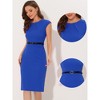 INSPIRE CHIC Women's Elegant Business Round Neck Belted Cap Sleeve Work Sheath Dresses - 2 of 4