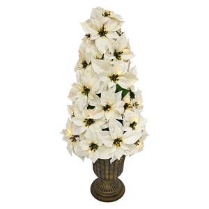 Puleo 36" Pre-Lit Battery-Operated Artificial Potted White Poinsettias - 1 of 4