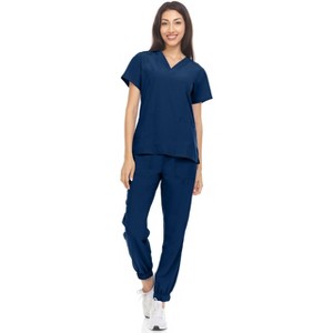 Hey Collection Womens Stretch V-Neck Jogger Scrubs Set, Medical Nursing Tops with Four Pocket Pants - 1 of 4