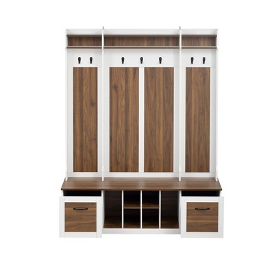 Cesicia 58.8'' Wide Hall Tree with Entryway Bench with Coat Rack, 7 Sturdy Hooks, 2 Spacious Drawers and Adjustable Shelves
