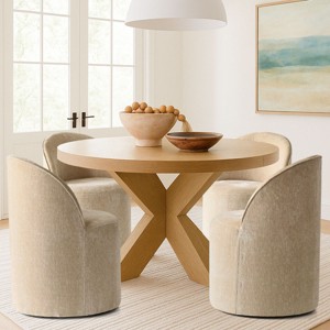 Set of 4 Chenille Dining Chairs with Casters, Upholstered Barrel Chairs, Rolling Seats for Kitchen or Round Dining Table-Maison Boucle - 1 of 4