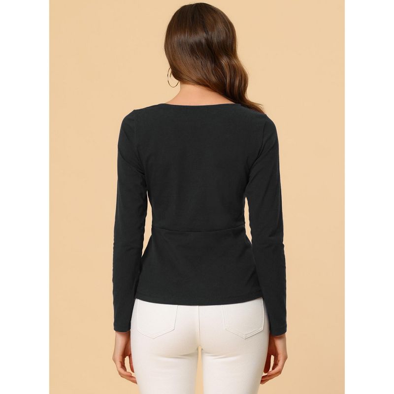 Allegra K Women's Comfort Round Neck Twist Front Long Sleeve Blouse Basic Top, 4 of 7