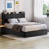 King Bed Frame with Lift Up Storage & LED Lights, Upholstered Velvet Bed with Storage Headboard & Charging Station, Metal Platform Bed, Black - 3 of 4
