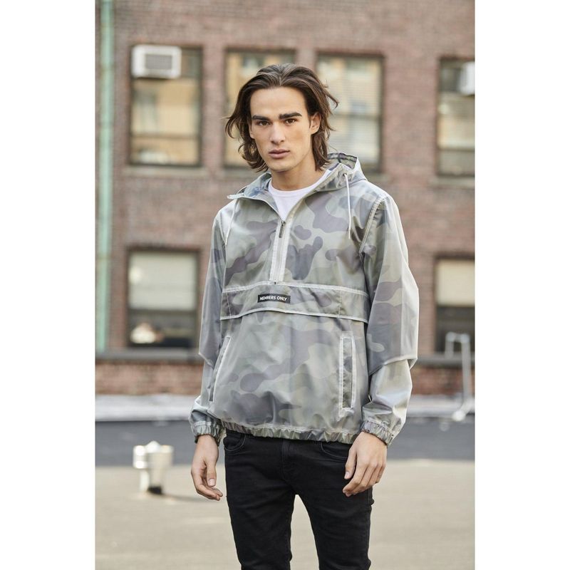 Members Only Mens Printed Camo Transluscent Pullover Half Zip Layering Jacket, 4 of 6