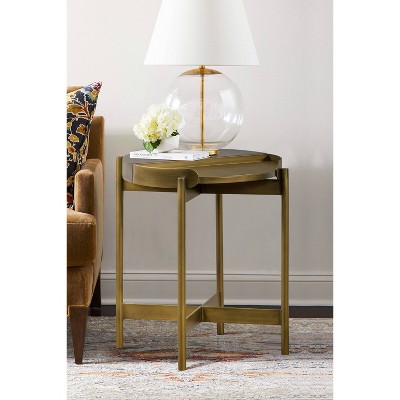 Gray Concrete and Antique Brass Round End Table