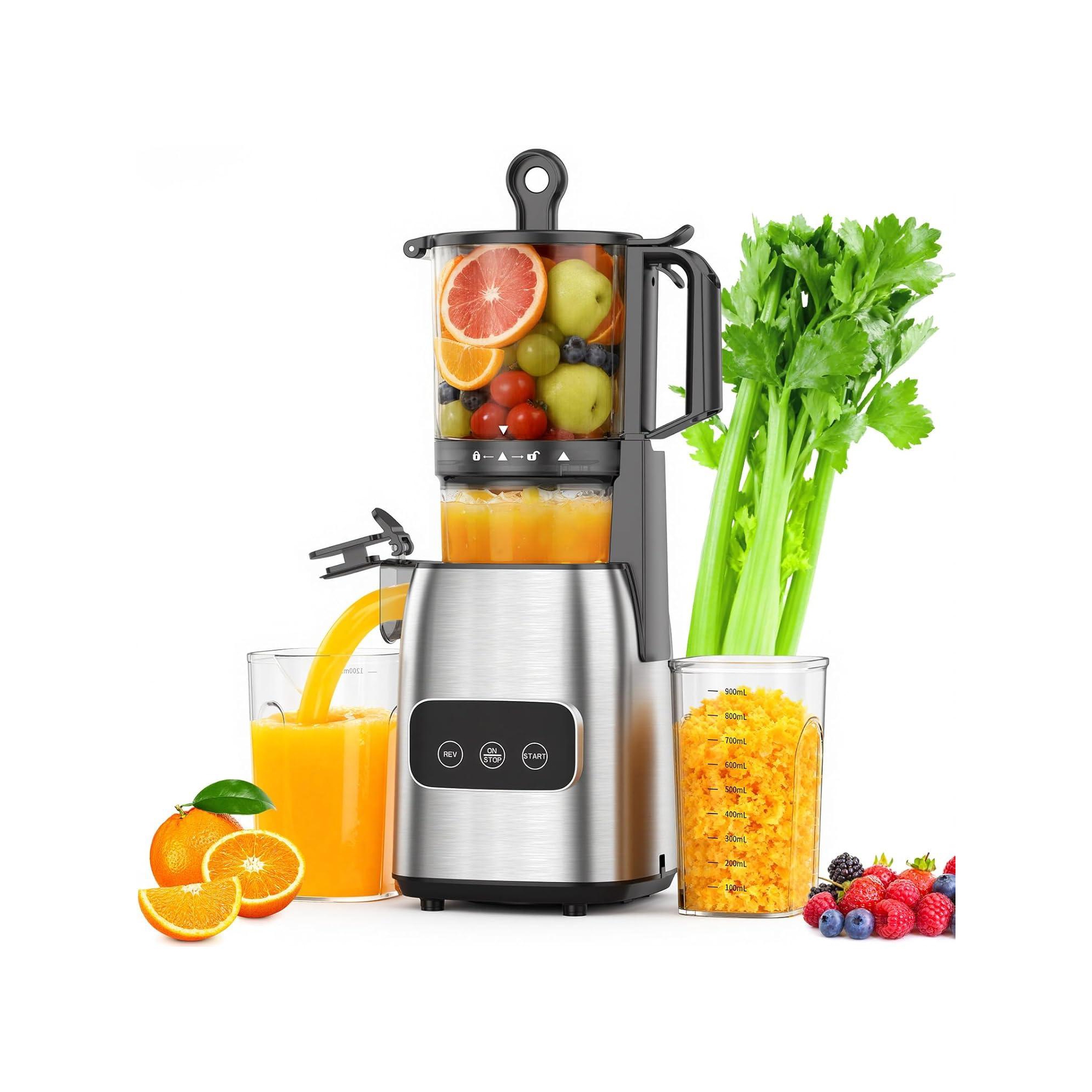 ZAFRO Cold Press Juicer, Advanced Touch Controls Juicer Machines with 5.4" Wide Feed Chute, Quiet Motor High Juice Yield Slow Masticating Juicer