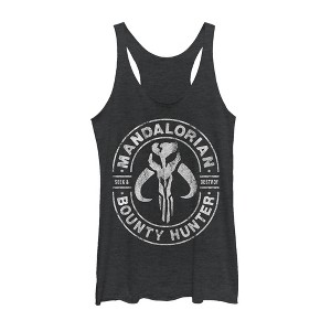 Women's Star Wars The Mandalorian Seek & Destroy Stamp Racerback Tank Top - 1 of 3