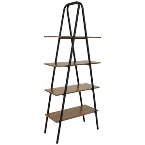 Sunnydaze 4-Shelf Industrial-Style Ladder Bookshelf - MDP with Powder-Coated Steel Frame - Brown - 1 of 4