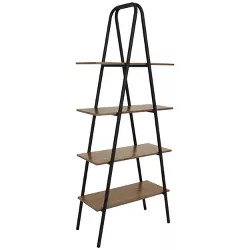 Sunnydaze 4-Shelf Industrial-Style Ladder Bookshelf - MDP with Powder-Coated Steel Frame - Brown