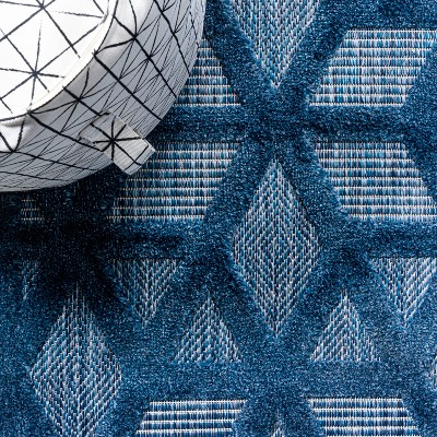 Navy Geometric Synthetic Reversible Rectangular Area Rug 63" x 8.7"