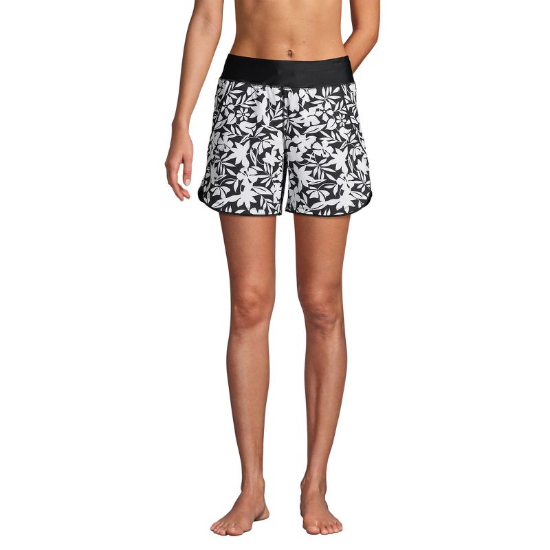 Lands' End Women's 5" Quick Dry Elastic Waist Board Shorts Swim Cover-up Shorts with Panty, 1 of 7