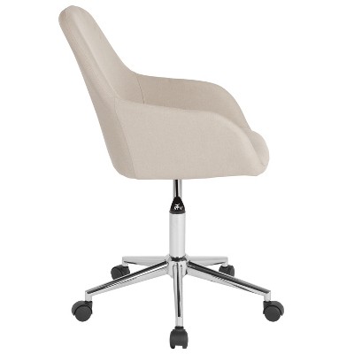 Ergonomic Mid-Back Swivel Task Chair in Beige with Chrome Base