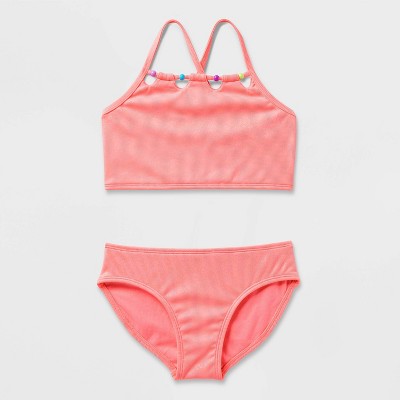 Cat & Jack Girls' Solid Bikini with Beads - Cat & Jack™ Coral Pink S — фото 2