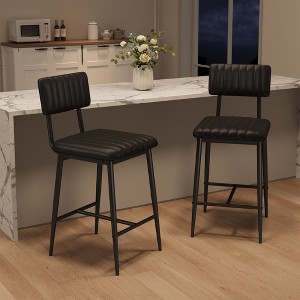 Garvee Bar Stools Set of 2, Tall Bar Chairs with Thick Cushion & Thickened Metal Legs, Upholstered Counter Height Bar Stools w/ Backrest and Footrest - 1 of 4