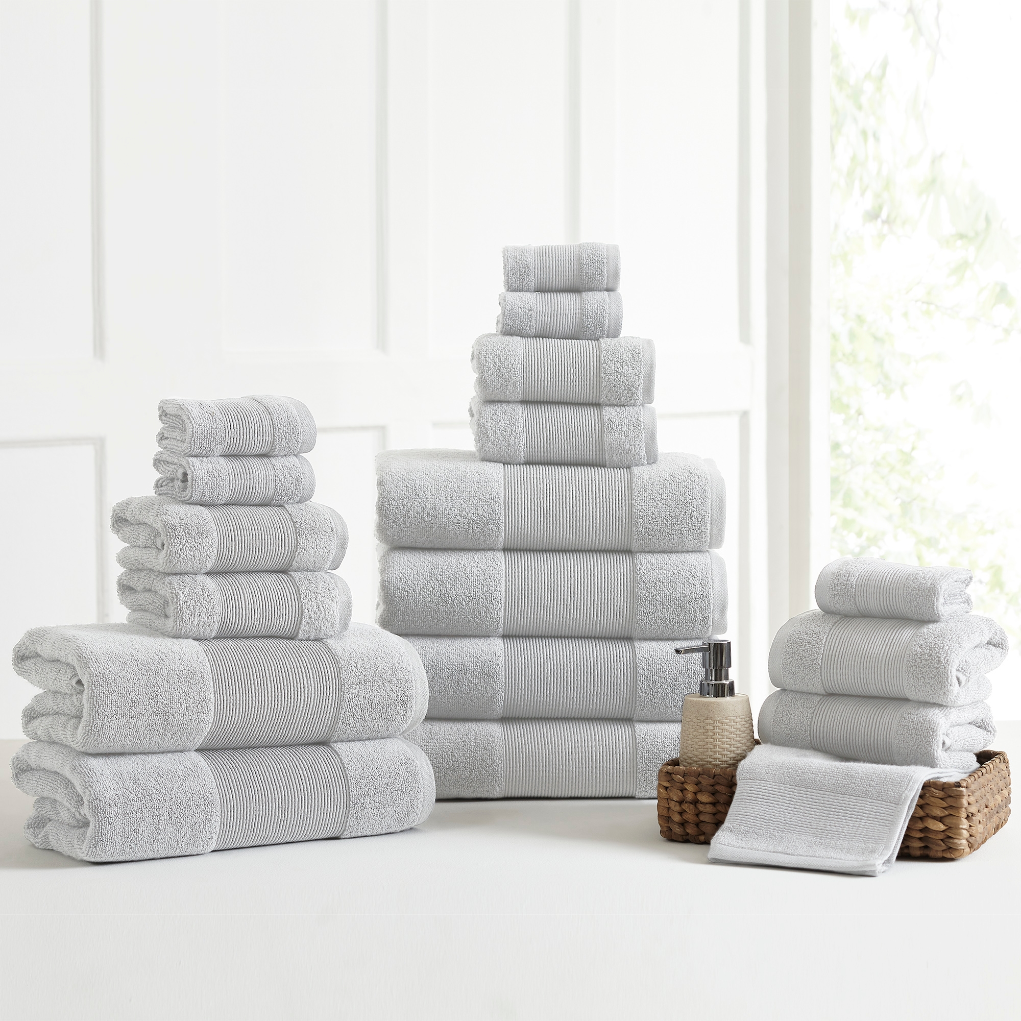 Modern Threads AirCloud 100% Cotton 18-Piece Towel Set, Soft Gray