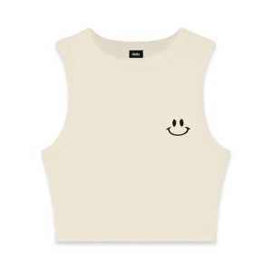 Dalix Smile Face Rib Crop Muscle Tank Cute Womens - 1 of 4