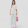 Anna-Kaci Lounge Women's Short Sleeve Button-Down Satin Pajama Set with Allover Mini Dot Print and Wide Leg Pants - 2 of 4