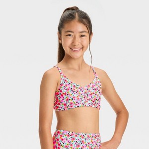 Girls' Floral Printed Bikini Swim Top - art class™ Black - 1 of 3