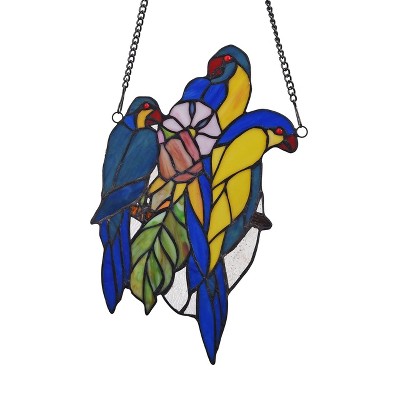 Bluetail 13" Blue and Yellow Tiffany-Glass Window Panel