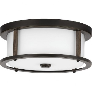 Progress Lighting Mast 2-Light Flush Mount, Antique Bronze, Etched Glass Shade - 1 of 4