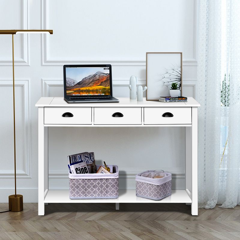 Costway 47'' Console Table Hall Table Side Desk Accent Table Drawers Shelf Entryway White, 5 of 11