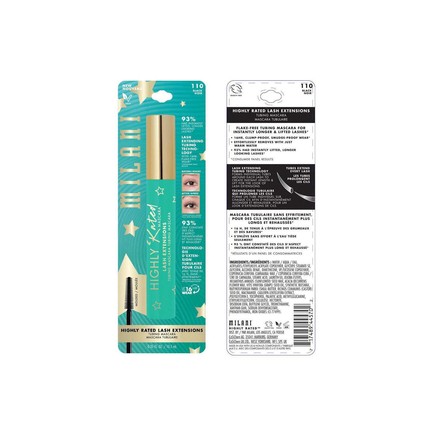 Тушь для ресниц Milani Highly Rated Lash Extensions, Black, 0.35 fl oz, цвет: Чёрный — фото 4
