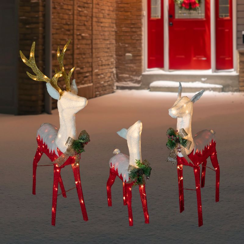 Northlight Set of 3 Lighted Red Reindeer Family Outdoor Christmas Decoration, 2 of 6