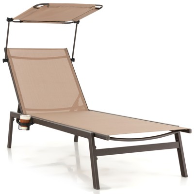 Tangkula 1PC/2PCS Outdoor Chaise Lounge 6-Position Recliner Lounger with Adjustable Sun Shade & Cup Holder