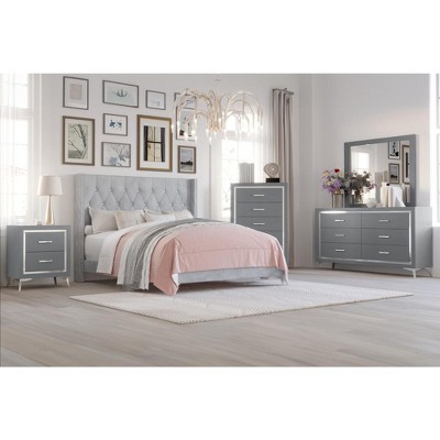 Huxley Black and Silver 2-Drawer Modern Nightstand