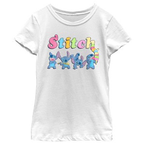 Girl's Lilo & Stitch Colorful Action Poses Stitch T-Shirt - 1 of 4