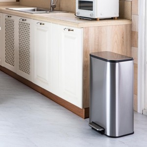 Stainless Steel Garbage Can with Lid, Step-On Pedal and Inner Bucket - 1 of 4