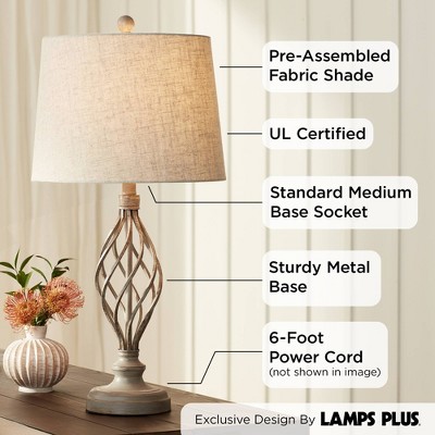 Annie 28" Weathered Sand Iron Table Lamps with Cream Shades, Set of 2