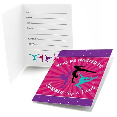 Big Dot of Happiness Tumble, Flip & Twirl - Gymnastics - Fill In Birthday Party or Gymnast Party Invitations (8 count)