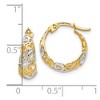 Black Bow Jewelry 6x16mm (5/8 Inch) 14k Yellow Gold & Rhodium Ornate Tapered Round Hoops - 4 of 4